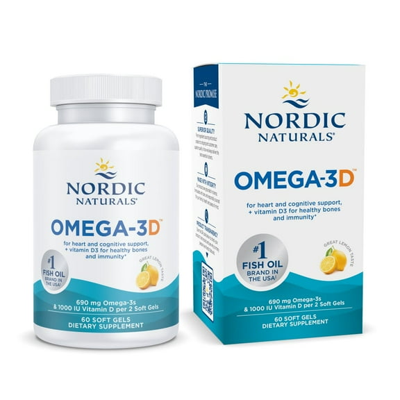 Nordic Naturals Omega-3D Softgels, EPA & DHA, Lemon, 60 Ct