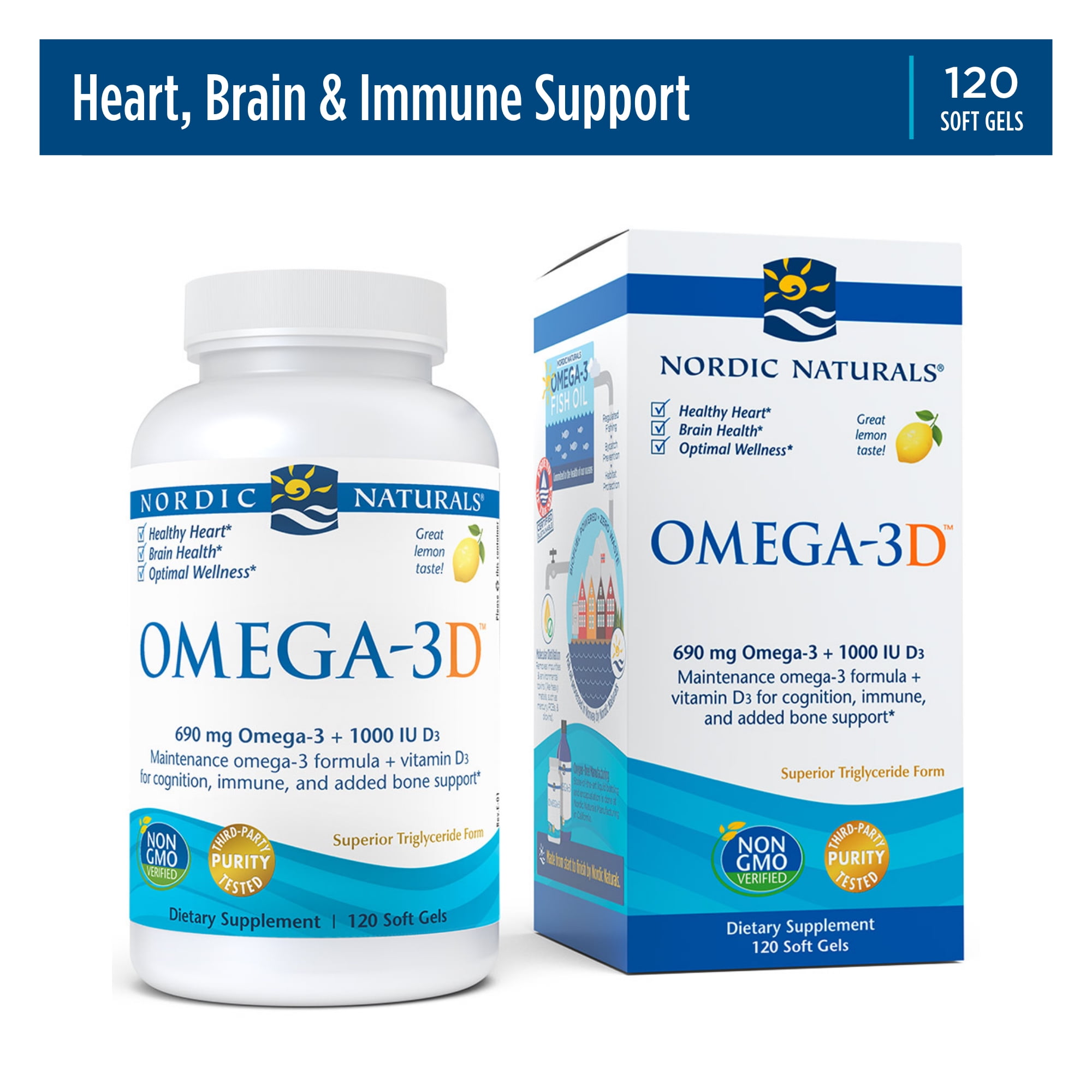  Nordic Naturals Omega-3, Lemon Flavor - 120 Soft Gels