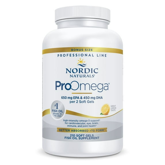 Nordic Naturals ProOmega Softgels, Lemon, 1280 mg, Fish Oil, 210 Ct