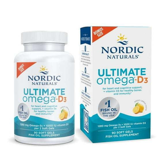Nordic Naturals Ultimate Omega-D3 Softgels, Lemon, 1280 mg, Fish Oil 90 Ct