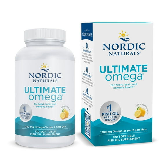 Nordic Naturals Ultimate Omega Softgels, Lemon Flavor, 1280 mg, Fish Oil, 120 Count for Heart and Brain Health