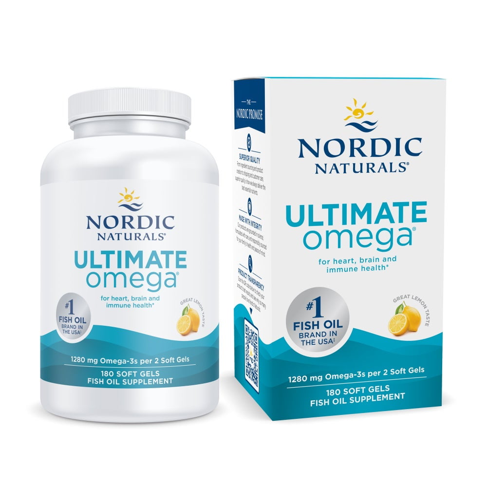 Nordic Naturals Ultimate Omega Softgels, Lemon, 1280 mg, Fish Oil, 180 Ct