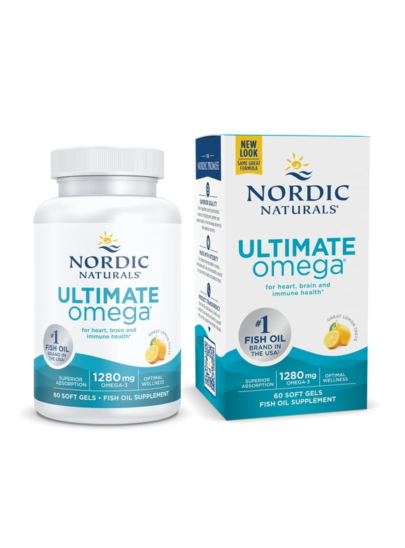Nordic Naturals Ultimate Omega Softgels, Lemon, 1280 mg, Fish Oil, 60 Ct