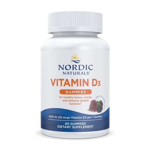 Nordic Naturals Vitamin D3 Gummies, Wild Berry, 1000 IU, Great Taste, 60 Ct