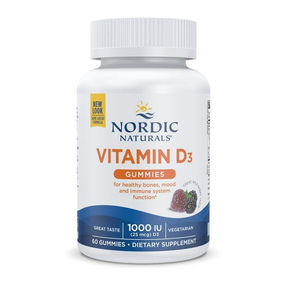 Nordic Naturals Vitamin D3 Gummies, Wild Berry, 1000 IU, Great Taste, 60 Ct