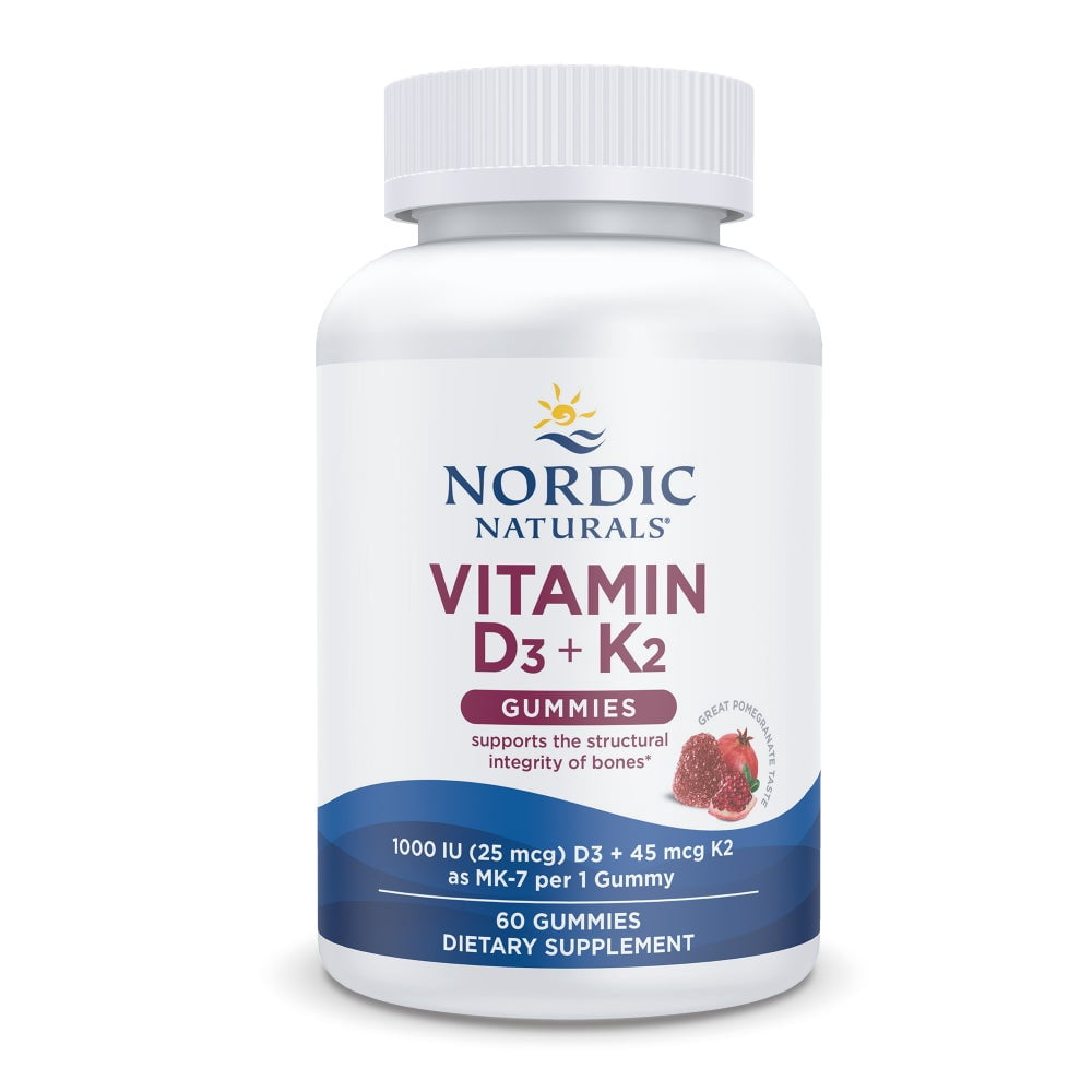Nordic Naturals Vitamin D3+K2 Gummies, 1000 IU, Great Taste, Non-GMO 60 Ct