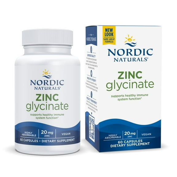 Nordic Naturals Zinc Glycinate, 20 mg, Non-GMO, Gluten Free, Vegan, 60 Ct