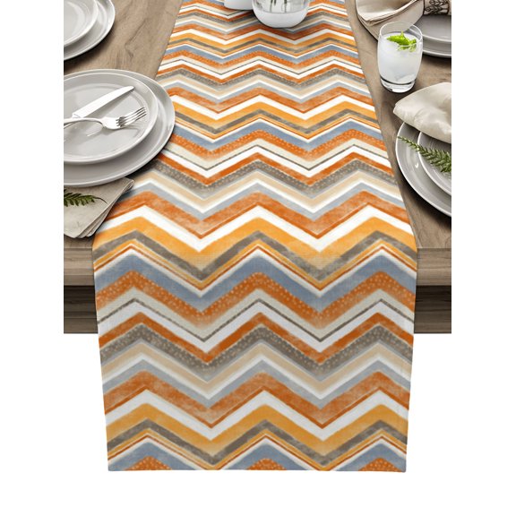 Nordic Orange Stripes Table Runner 48 Inches, Art Abstract Orange Texture Bed Runner Dresser Scarves Tabletop for Indoor Outdoor Parties/Ceremony/Banquet, 13" x 48"