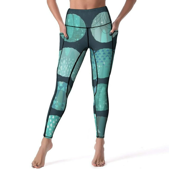 Nordic Pattern Leggings Retro Mid Century Gym Yoga Pants High Waist