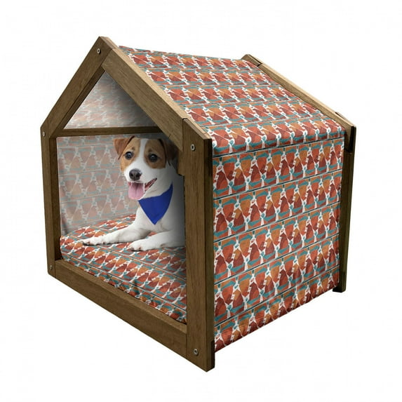 Nordic Pet House, Wildlife in the North Theme Cartoon Style Bears on Ice Pattern Colorful Art Design, Outdoor & Indoor Portable Dog Kennel with Pillow and Cover, 5 Sizes, Multicolor, by Ambesonne