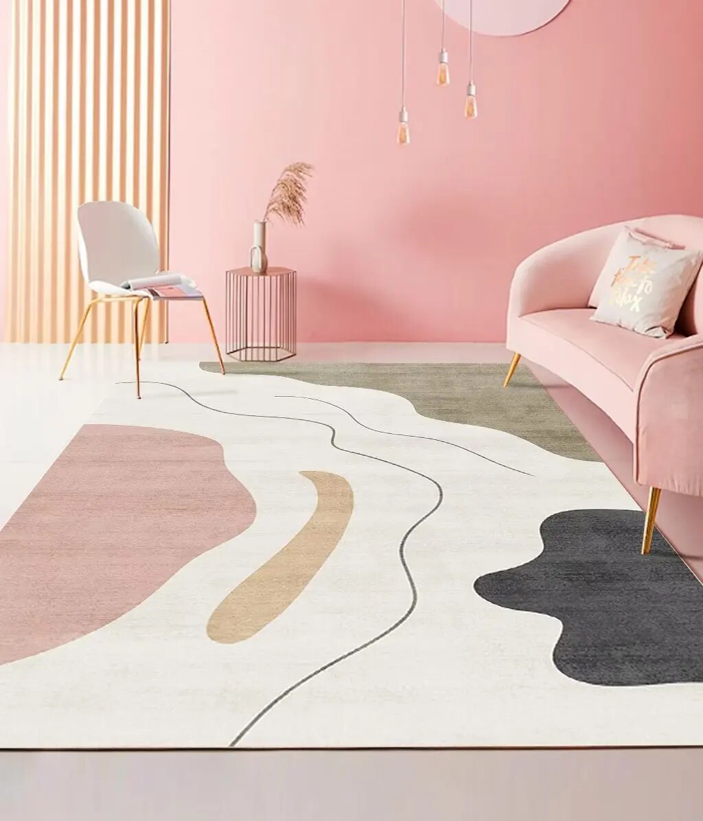 Nordic Pink Geometric Living Room Rug Modern Luxury Bedroom Bedside ...