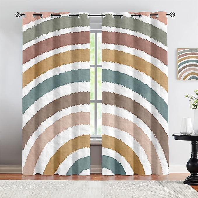 Fresh Look at Nordic Privacy Protect Light Filtering Drapes Boho Rainbow Stripes