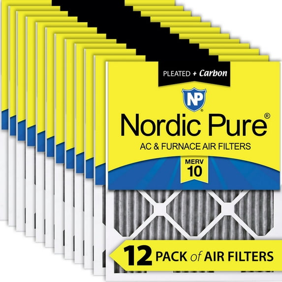 Nordic Pure 10x10x1 Pleated Air Filters MERV 10 Pleated Plus Carbon 12 Pack