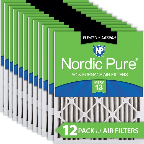Nordic Pure 12x25x2 Pleated Air Filters MERV 13 Plus Carbon 12 Pack