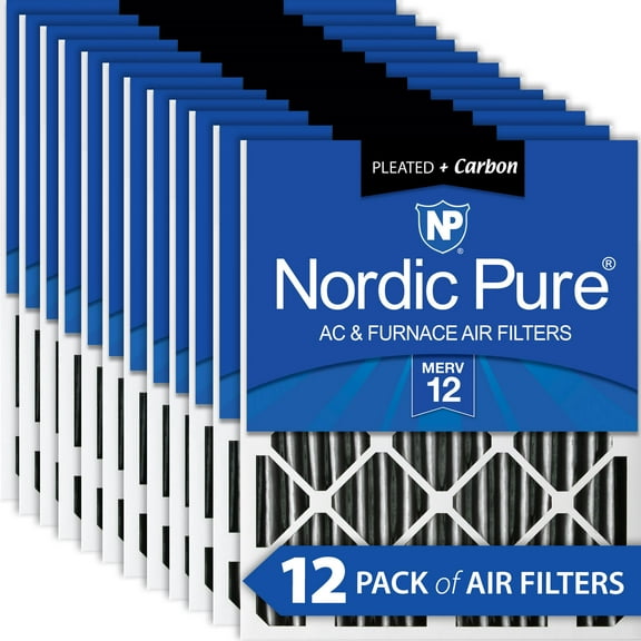 Nordic Pure 14x25x2 Pleated Air Filters MERV 12 Pleated Plus Carbon 12 Pack