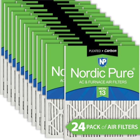 Nordic Pure 16x16x1 Pleated Air Filters MERV 13 Plus Carbon 24 Pack