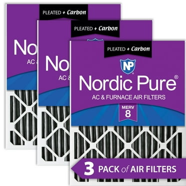 Nordic Pure 16x16x2 Furnace Air Filters MERV 8 Pleated Plus Carbon 3 Pack