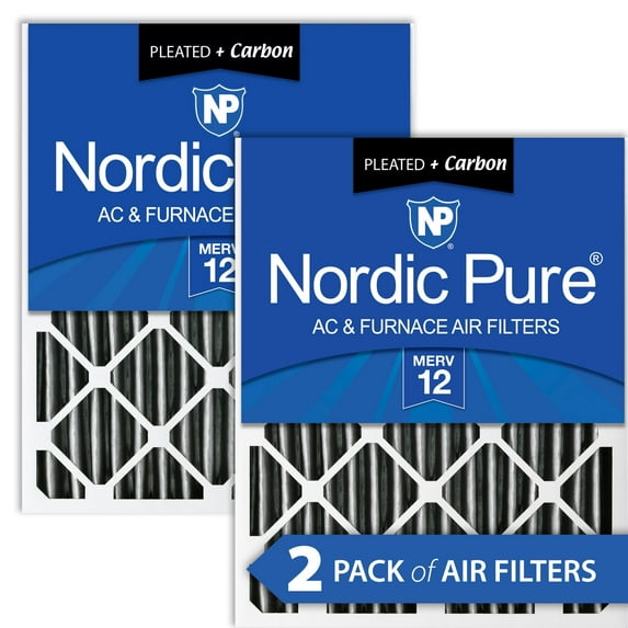 Nordic Pure 16x20x4 (3 5/8) Pleated Air Filter MERV 12 Pleated + Carbon 2 Pack