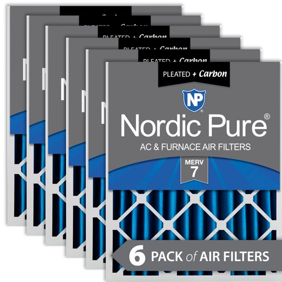 Nordic Pure 16x20x4 (3 5/8) Pleated Air Filters MERV 7 Plus Carbon 6 Pack