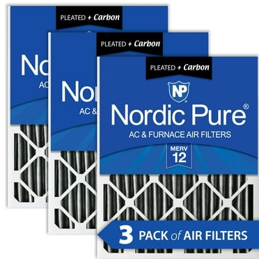 Nordic Pure 16x24x2 Furnace Air Filters MERV 12 Pleated Plus Carbon 3 Pack