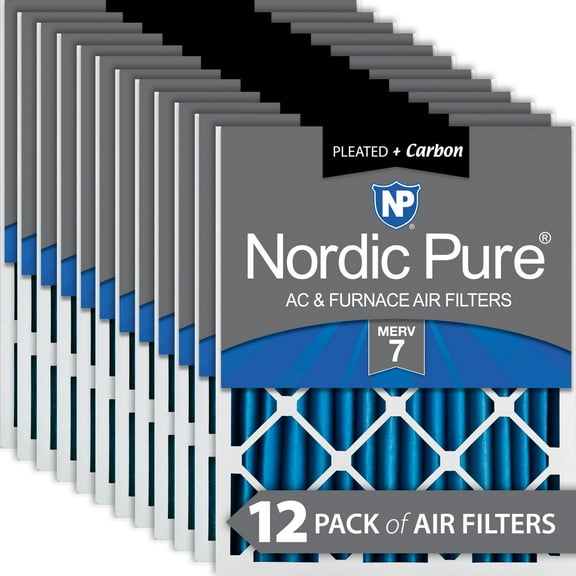 Nordic Pure 20x20x2 Pleated Air Filters MERV 7 Plus Carbon 12 Pack