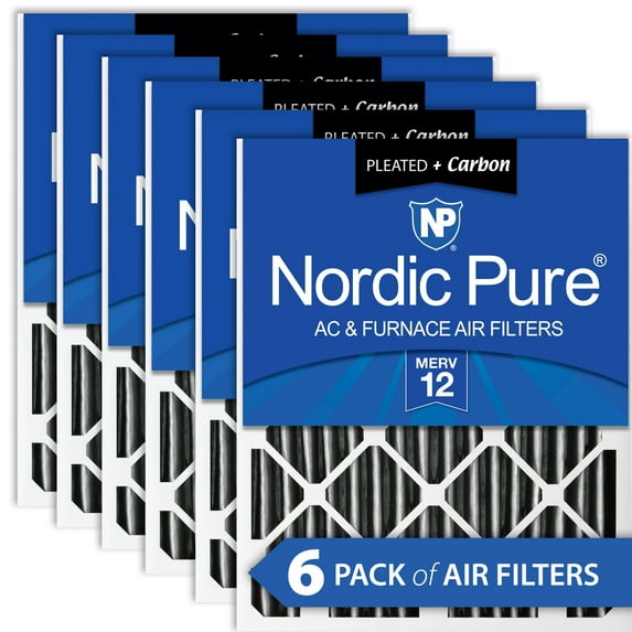 Nordic Pure 20x20x4 (3 5/8) Pleated Air Filter MERV 12 Plus Carbon 6 Pack