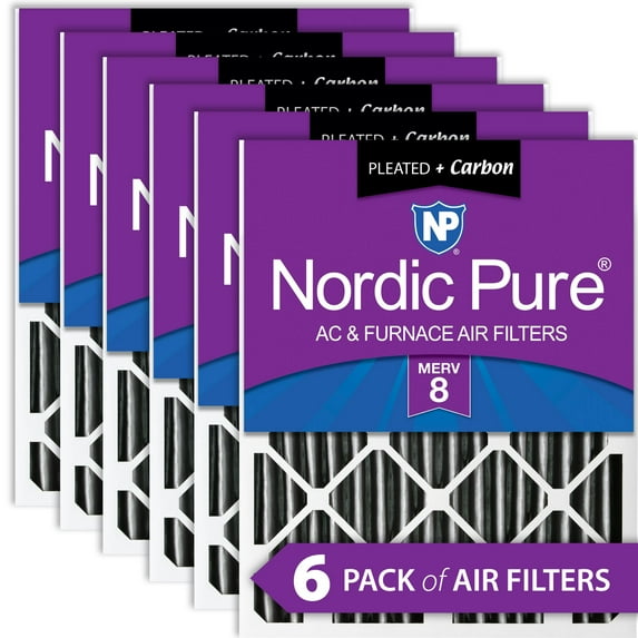 Nordic Pure 20x20x4 (3 5/8) Pleated Plus Carbon Air Filters MERV 8 6 Pack
