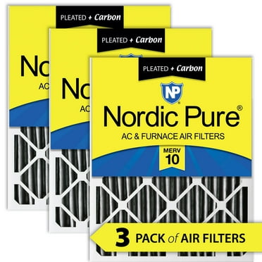 Nordic Pure 20x25x2 Furnace Air Filters MERV 10 Pleated Plus Carbon 3 Pack