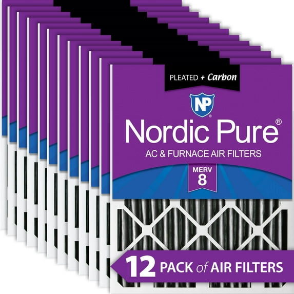 Nordic Pure 20x25x2 Furnace Air Filters MERV 8 Pleated Plus Carbon 12 Pack