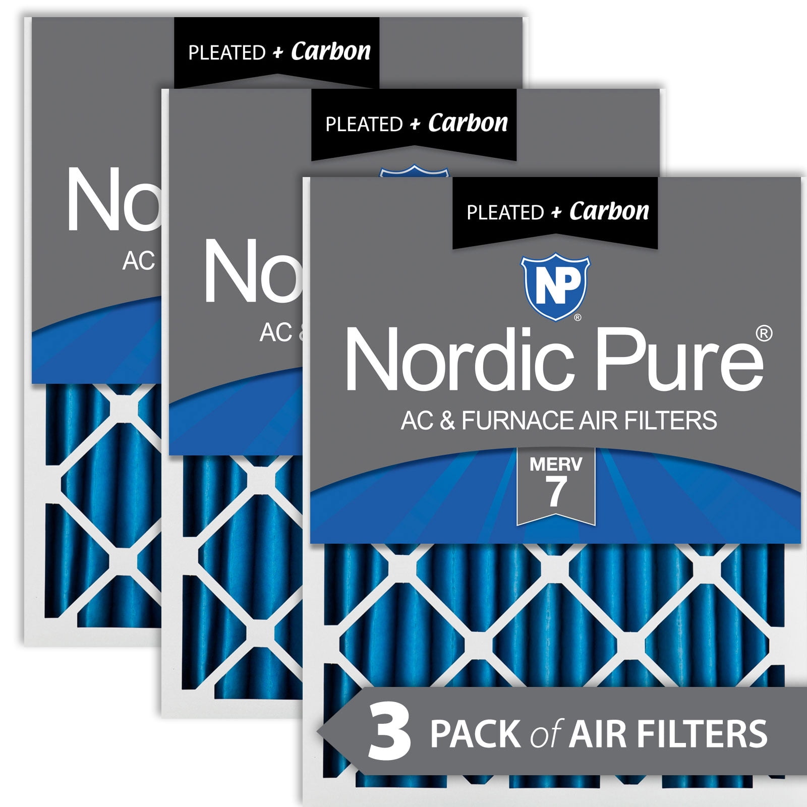Nordic Pure 20x25x2 Pleated Air Filters MERV 7 Plus Carbon 3 Pack