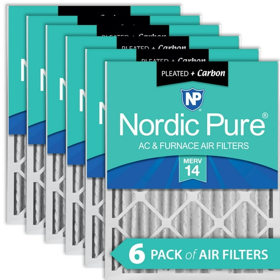 Nordic Pure 20x25x4 (3 5/8) Pleated Air Filters MERV 14 Plus Carbon 6 Pack