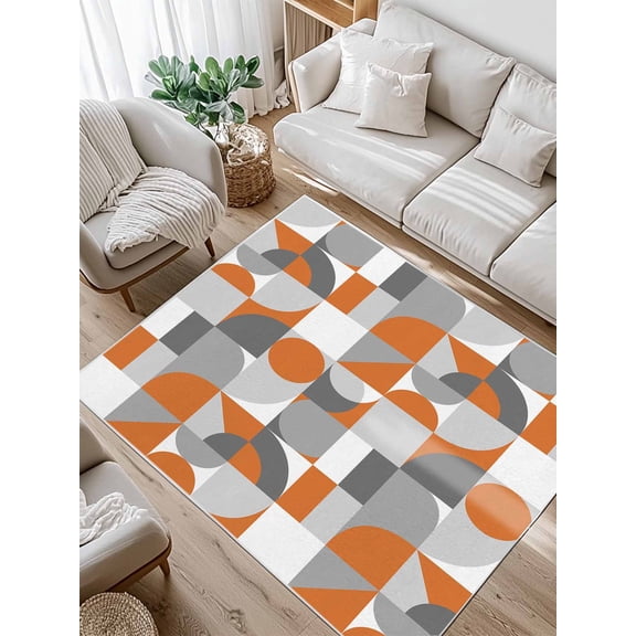 Nordic Retro Area Rug for Bedroom 4x6 Ft Orange Grey Geometric Abstract Art Super Soft fuzzy Throw Rug Non-Slip Fluffy Plush Indoor Floor Carpet for Living Room Nursery Home Decor