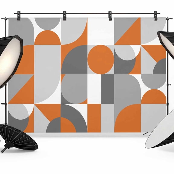 Nordic Retro Backdrop for Photography, Orange Grey Geometric Abstract Art Photo Backdrop Portrait Background Party Banner Photo Backgrounds for Studio Booth Props, 7x5ft