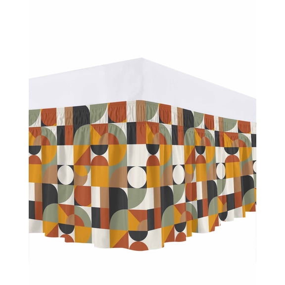 Nordic Retro Bed Skirt Queen Size 16 Inch Drop, Orange Black White Geometric Abstract Art Wrap Around Dust Ruffle Bedskirts, Wrinkle & Fade Resistant Easy Fit Bedskirt with Adjustable Elastic