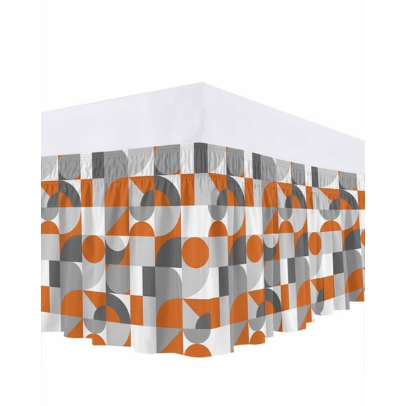 Nordic Retro Bed Skirt Queen Size 16&nbsp;Inch Drop, Orange Grey Geometric Abstract Art Wrap Around Dust Ruffle Bedskirts, Wrinkle & Fade Resistant Easy Fit Bedskirt with Adjustable Elastic