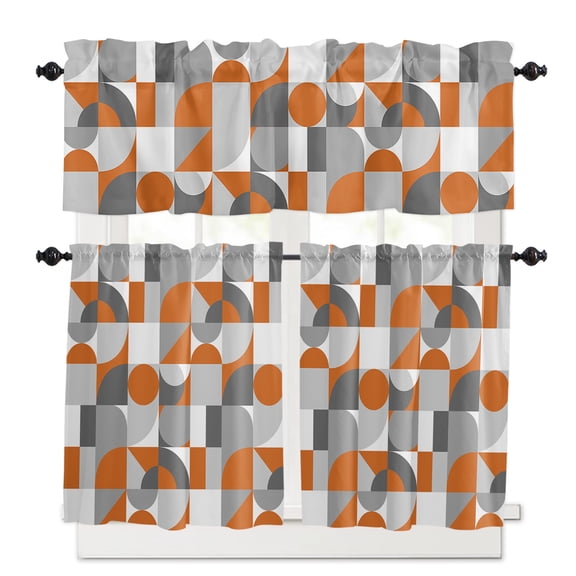Nordic Retro Kitchen Curtains Valances and Tiers Set of 3, 36 Inch Length Tier Curtains and Valance Rod Pocket Valance Curtains Set for Kitchen Bathroom Small Windows