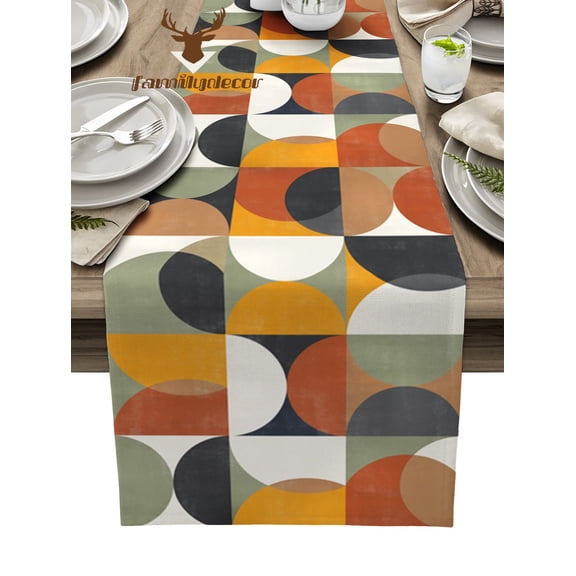 Nordic Retro Medieval Geometric Abstract Colors Table Runner Home Wedding Table Mat Centerpieces Decoration Dining Tablecloth