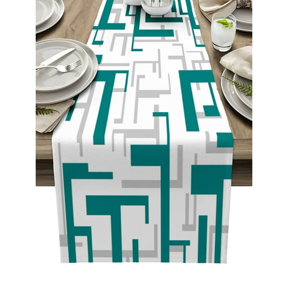 Nordic Retro Medieval Geometric Abstract Red Table Runner Home Wedding Table Mat Centerpieces Decoration Dining Long Tablecloth