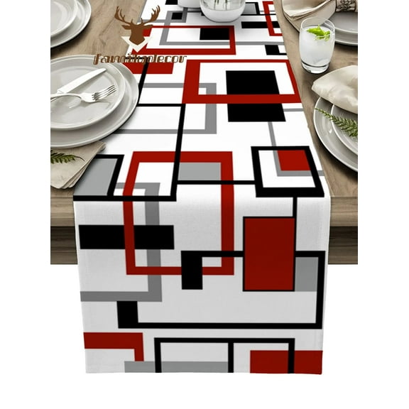 Nordic Retro Medieval Geometric Abstract Red Table Runner Home Wedding Table Mat Centerpieces Decoration Dining Long Tablecloth