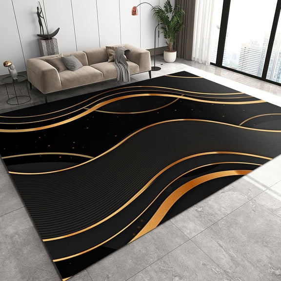 Nordic Retro Pattern Area Rugs, Gold Plated Luxury Luxury Geometric Stripes Washable Rug, Office Rug Durable Fast Drying Apply to Good Gift for Your Family and Friends,5ft x 8ft