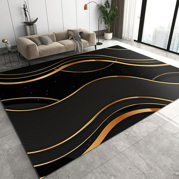 Nordic Retro Pattern Area Rugs, Gold Plated Luxury Luxury Geometric Stripes Washable Rug, Office Rug Durable Fast Drying Apply to Good Gift for Your Family and Friends,2ft x 3ft