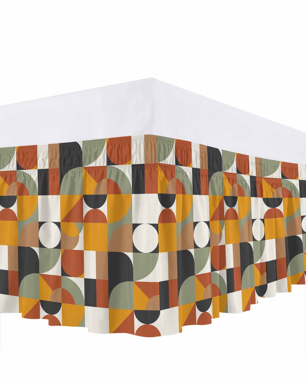 Nordic Retro Ruffle Bed Skirt California King Size Orange Black White Geometric Abstract Art Adjustable Elastic Dust Bed Skirts Wrap Around Bedskirt Wrinkle Free Easy Fit with 16 Inch Drop