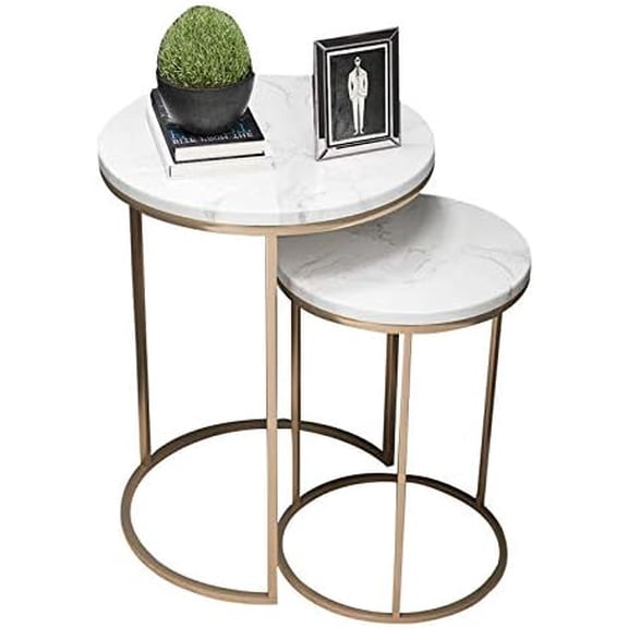 Nordic Round Nesting Tables,Marble Stackable Coffee Table,Cocktail End/Side Tables for Living Room Bedroom Hotel,40 x 60 cm+30 x 50 cm$$Furniture
