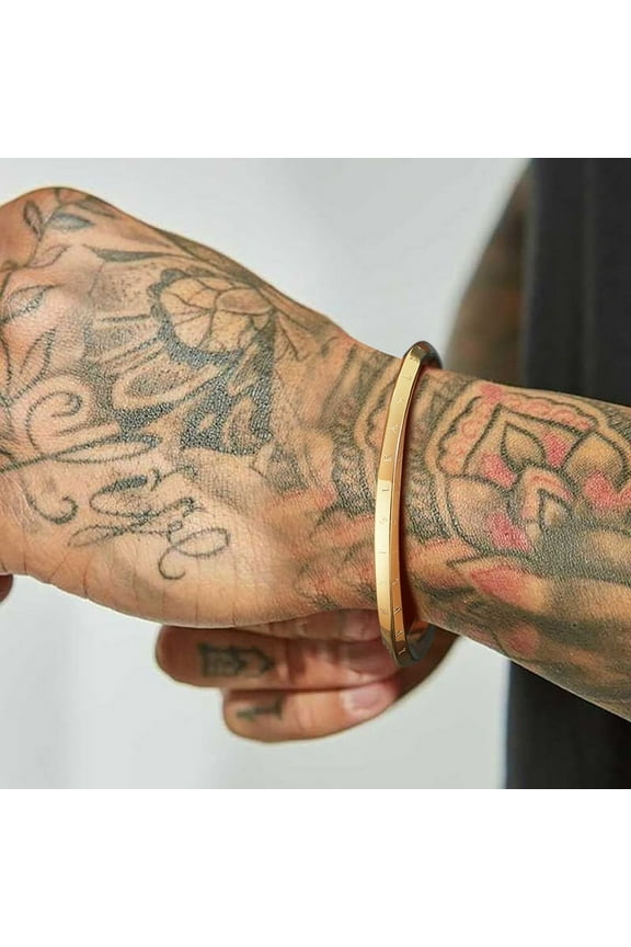 Nordic Runes Bangles,Men Bracelet,14K Yellow Gold Twist Mobius Bangle Bracelets,Male Jewelry