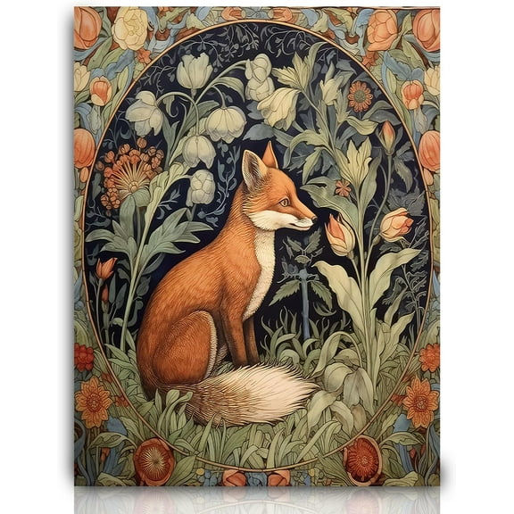 Nordic Rustic William Morris Fox Wall Art,William Morris Cute Fox Print Painting,Vintage Animal Wall Art Poster Decor Nature, Wildlife Themed Vintage Inspired Animal Decor,William Morris