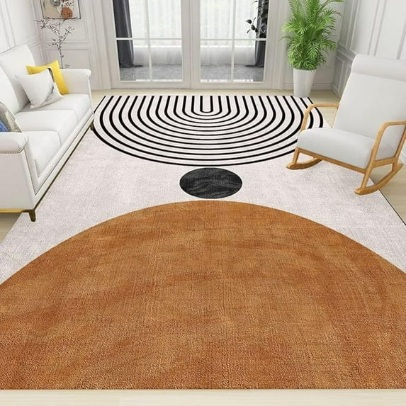 Nordic Semicircle Pattern Area Rug, Medieval Abstract Geometric Lines Living Room Rugs, Indoor Non-Slip Kids Rugs, Machine Washable Carpet For Front Entrance Floor Decor 5x8ft