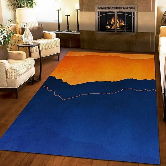 Nordic Simple Art Machine Washable Area Rug, Orange Navy Blue Geometric Kids Rugs For Living Room, Non-Slip Easy Clean Durable Sofa Mat For Bedroom Entryway Hallway Office ﻿ 2 x 3ft