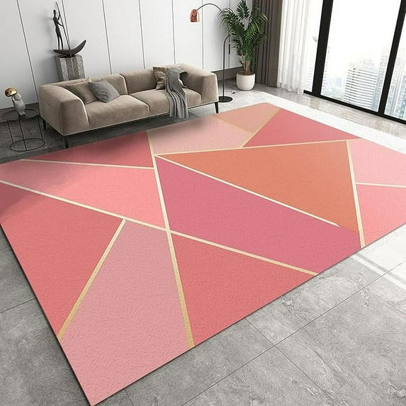 Nordic Simple Girls Room Area Rug, Pink Orange Irregular Geometry Rugs, Anti-Slip Washable Foldable Durable Easy Clean Carpet For Living Room Bedroom Entryway Hallway 4 x 5ft