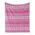 thumbnail image 1 of Nordic Soft Flannel Fleece Blanket, Geometric Abstract Snowflake Pattern European Ornamental Knitting Design, Cozy Plush for Indoor and Outdoor Use, 60" x 80", Lilac Dark Coral White, by Ambesonne, 1 of 6