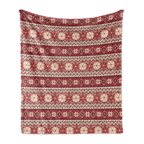 Nordic Soft Flannel Fleece Throw Blanket, Ancestral Classic Scandinavian Geometric Pattern Christmas Snowflakes, Cozy Plush for Indoor and Outdoor Use, 50" x 70", Dark Coral Blush White, by Ambesonne